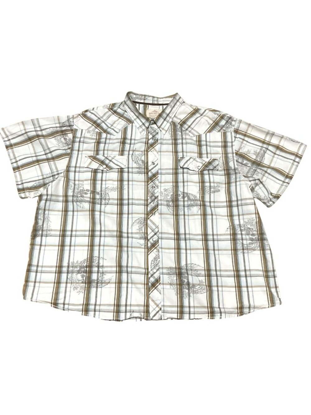 Route Sixty Six Peal Snap Short Sleeve Shirt Sz 4x Skull Print White Tan Cotton